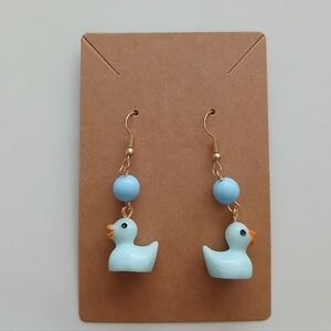 Fashion Jewelry Blue and Gold Duck Earrings
